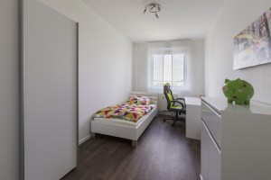 Schlafzimmer einer Musterwohnung in der Plovdiver Straße
