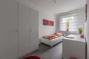 Schlafzimmer eine Musterwohnung in der Reinhardtstraße