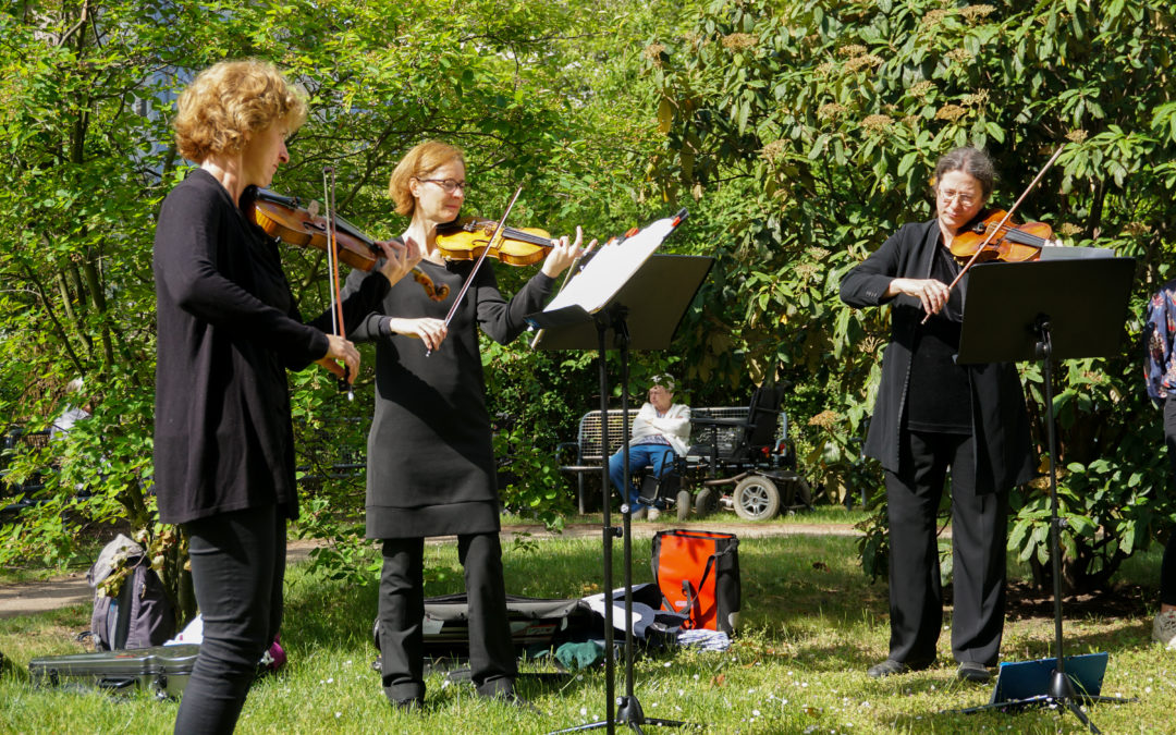 3 Frauen spielen im Park Geige