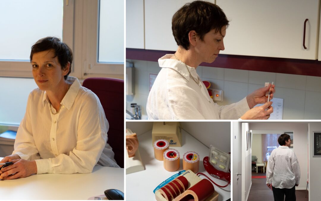 Fr. Dr. Tänzer in ihrer Arztpraxis in den WOGETRA-Räumen in Leipzig-Marienbrunn, Januar 2025 – Einsatz für die gesicherte Gesundheitsversorgung im Viertel.